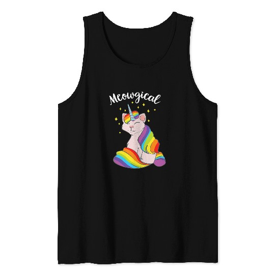 Cat Unicorns Unicat Rainbow Cute Illustration Tank Tops