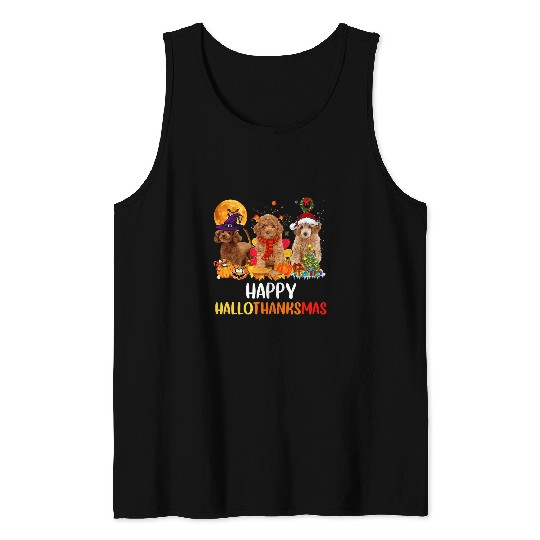 Cute Poodles Hallothanksmas Halloween Thanksgiving xmass 67 Poodle dog Tank Tops