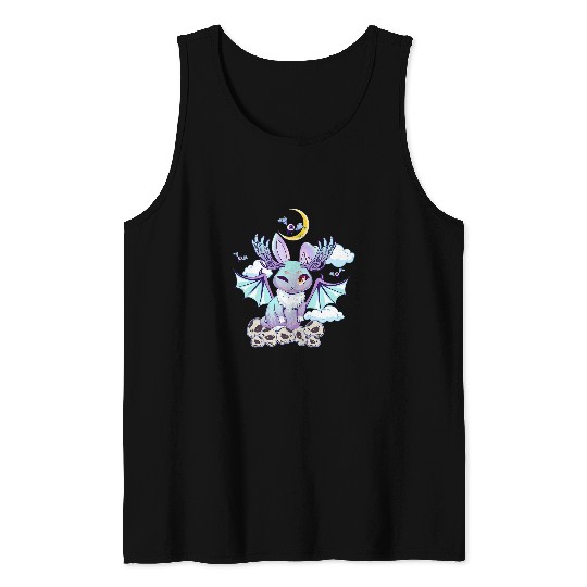 Rabbits Pastel Goth Rabbit Bat Wings Kawaii Anime Mint Green Creepy Tank Tops