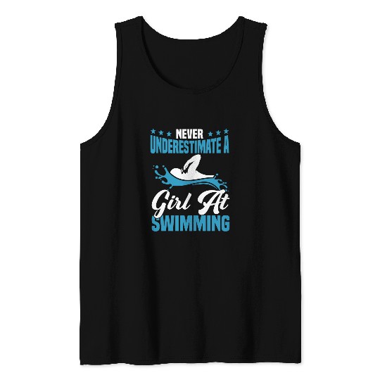 Swimming Pool Womens Funny Never Underestimate A Girl At Swimming Lifeguard Tank Tops