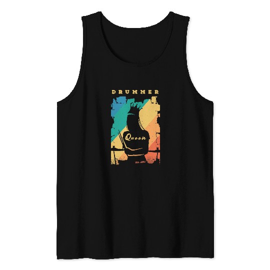 Drums Drummer Womens Playing Drums Queen Of Drumming Rock Musician Drums Tank Tops
