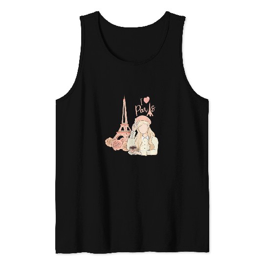 I Love Paris Eiffel Tower Traveler Girl Tank Tops