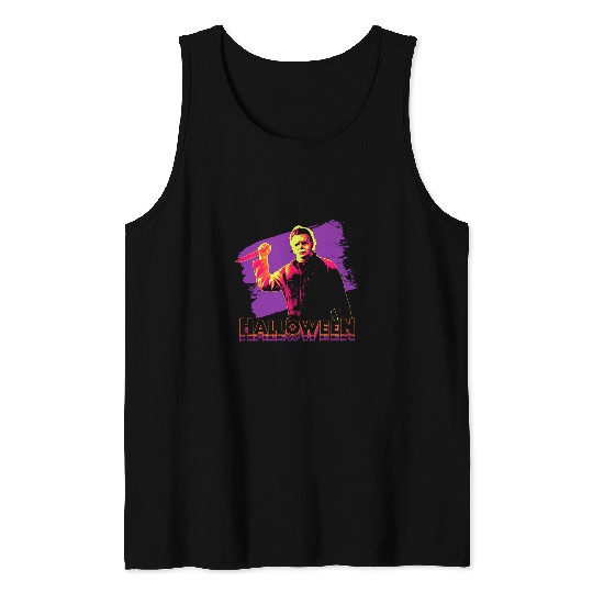 Halloween Michael Myers Neon Portrait Tank Tops