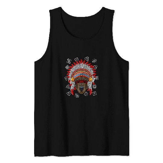 Funny Bear Indigenous Bear Native American Indian Headdress Cute Bears Tank Tops