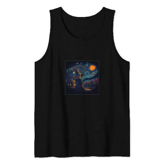 Surrealism Starry Night Witch Tank Tops