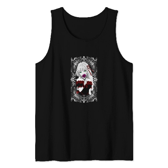 Black White vintages Frame Green Eyes Anime Gothic Girl Tank Tops