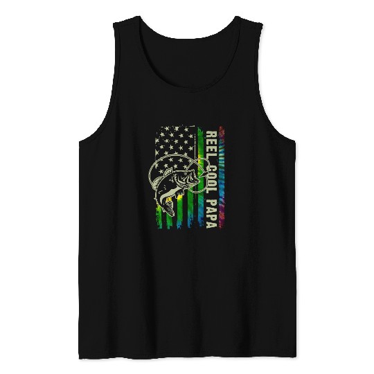 Fishing Reel Cool Papa Hippie American Flag 4th Of July 21 Fisher Tank Tops