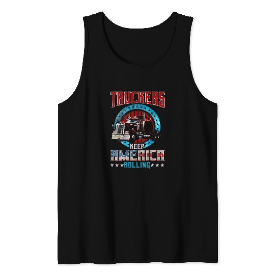 Trucker Gifts Tractor Trailer 18 Wheeler Design On Back 33333333 Tank Tops