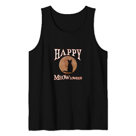 black cats Halloween Design Spooky Full Moon Art Graphic Tank Tops