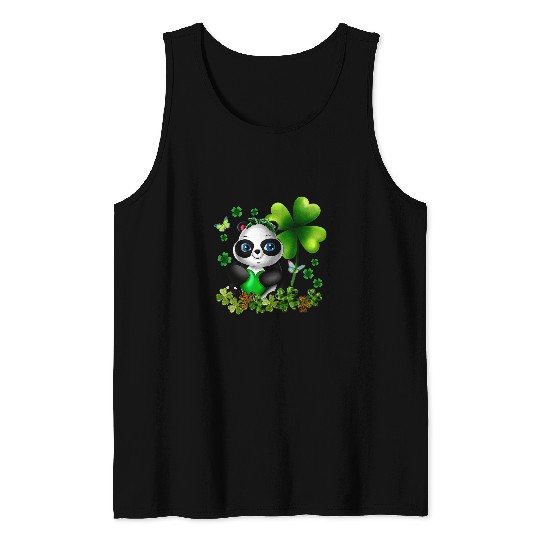 Funny Bear Girls St Patricks Day Kids Cute Panda Green Shamrock Womens Cute Bears Tank Tops