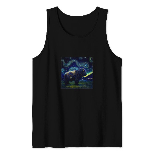 Surrealism Starry Night Musk Ox Tank Tops