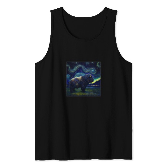 Surrealism Starry Night Musk Ox Tank Tops