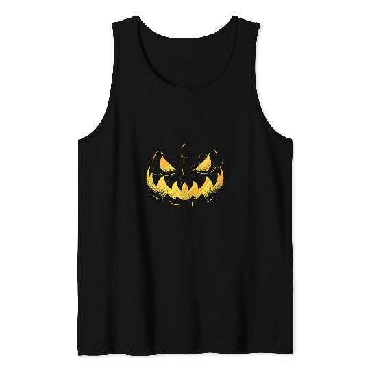 Evil Scary Jack o Lantern Pumpkin Face Illustration Creepy Tank Tops