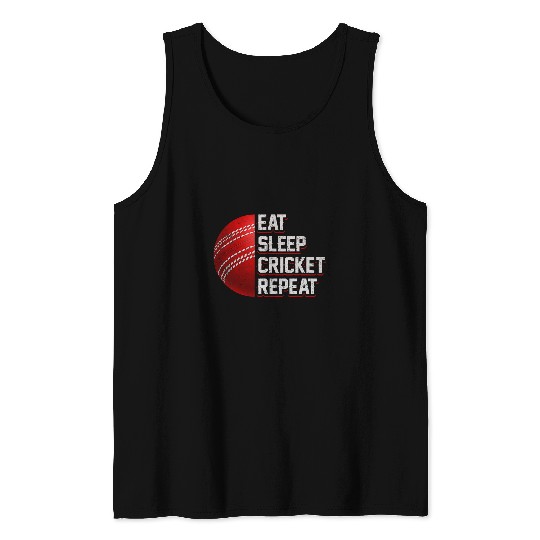 Cricket Fan Eat Sleep Cricket Repeat Cricket Player Funny Cricket Tank Tops