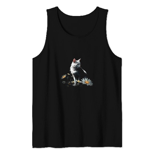 Cat Flowers Artwork Cat Motif Animal Cat 1 Tank Tops