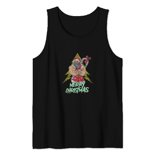 Funny santa claus big muscle illustration gift for him Tank Tops