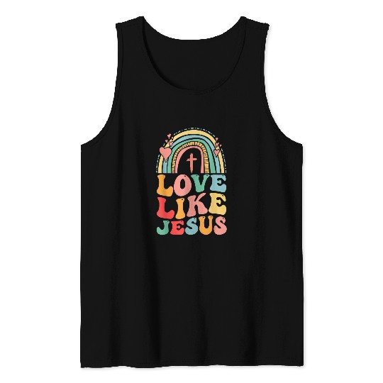 Christian Retro Religious God Christian Rainbow Love Like Jesus Christ Tank Tops