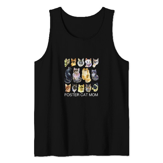 Foster Cat Mom Love Kitten Owners Watercolor Art Design Tank Tops
