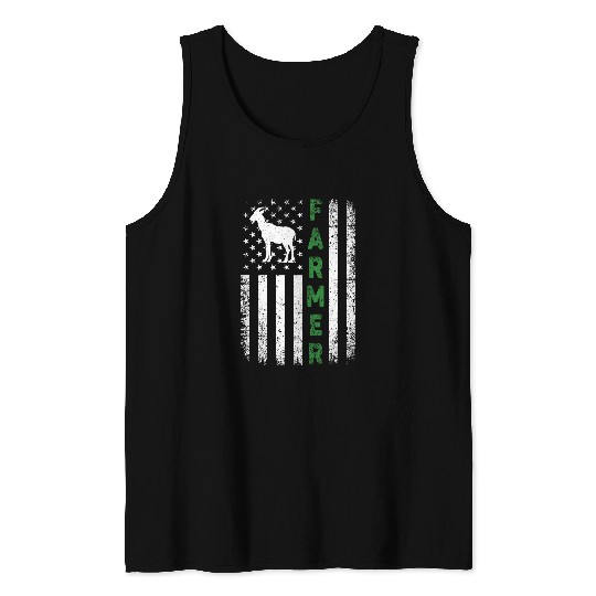 Goats Lover Farmer USA Flag 4th of July Patriotic Farmer Tank Tops