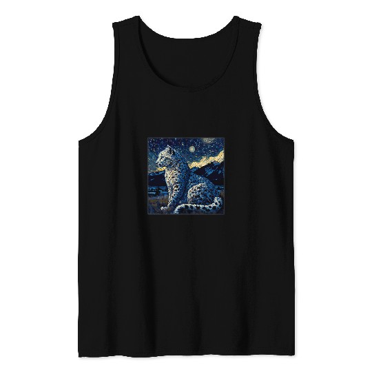 Leopard Gift Surrealism Starry Night Snow Leopard 1 Tank Tops