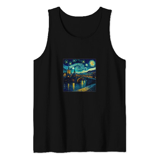 Surrealism Starry Night Charles Bridge Tank Tops