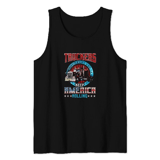 Trucker Gifts Tractor Trailer 18 Wheeler America Rollin Tank Tops