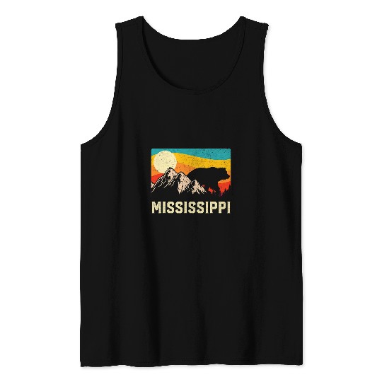 Funny Bear Mississippi Nature Wild Bear Retro Sunset Hiking Cute Bears Tank Tops