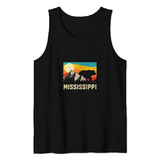 Funny Bear Mississippi Nature Wild Bear Retro Sunset Hiking Cute Bears Tank Tops