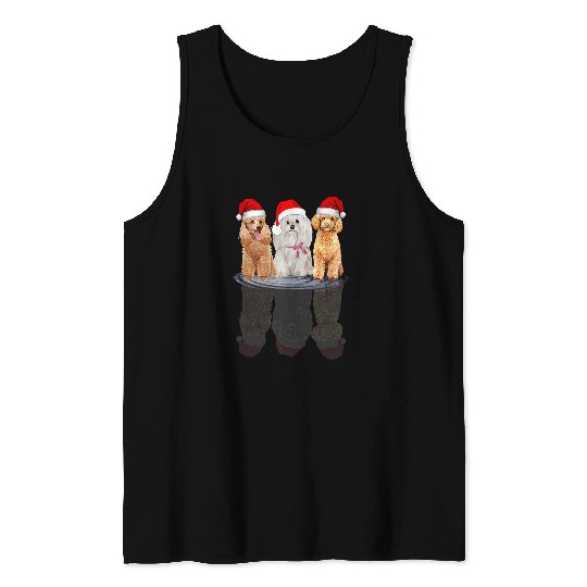 Cute Poodles Shadow Santa Hat Christmas Snow 107 Poodle dog Tank Tops