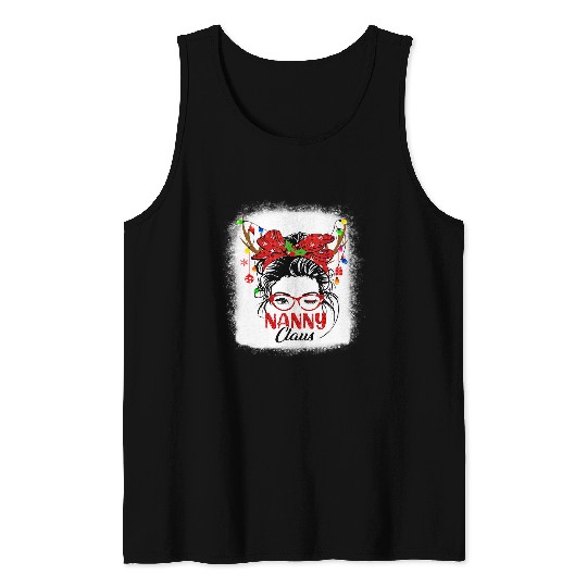 Nanny Claus Messy Bun Christmas Reindeer Bleached 77 Tank Tops