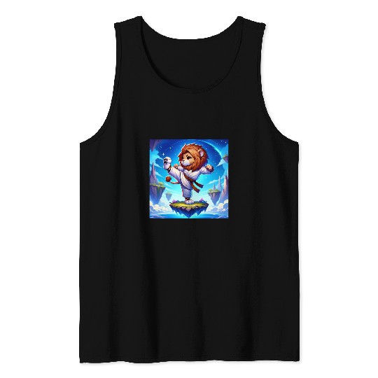 Kawaii Lion Karate Adorable Pose Karate Master Tank Tops