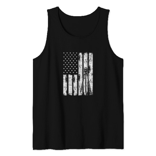Land Surveying Land Surveyor USA Flag Patriotic Tank Tops