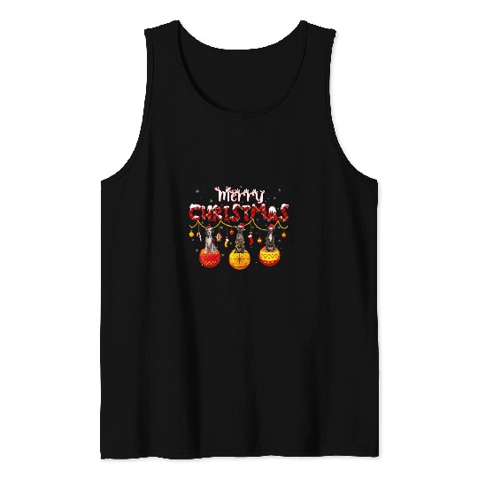 Dog Great Dane Merry Christmas Red Plaid Santa Hat Tee Dog Lover Tank Tops