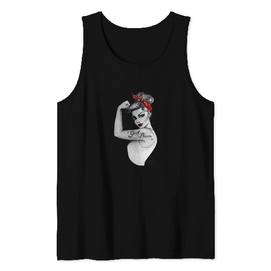 Girl Power Pin Up Art by Anne Cha Modern Rosie the Riveter Tank Tops