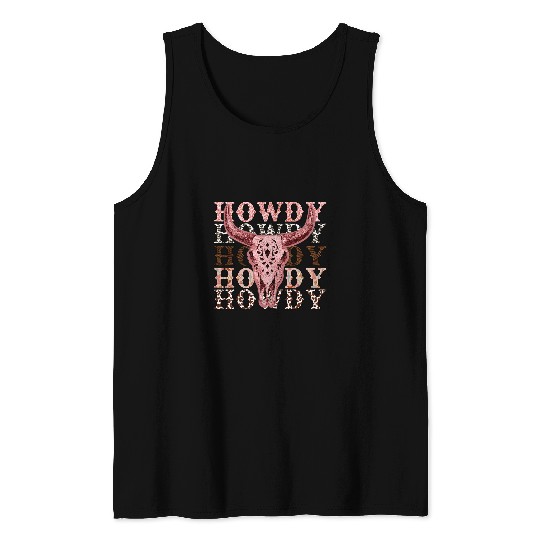 Country Leopard Howdy Bull Skull Cowgirls Rodeo Tank Tops