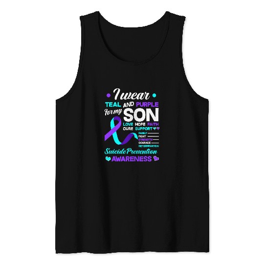 I Wear Teal And Purple For My Son suicides Prevention Ribbon Tank Tops
