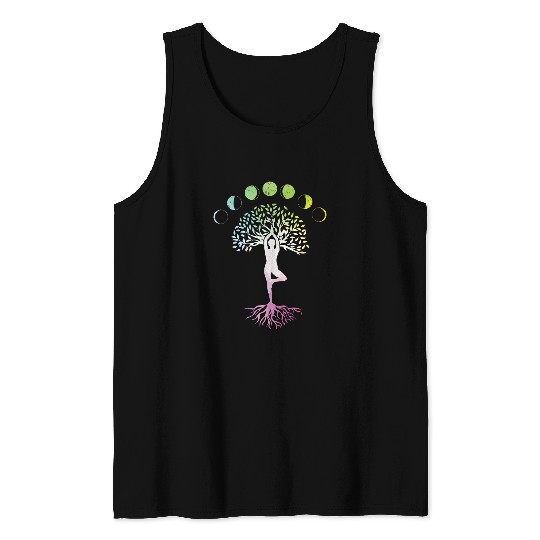 Namaste Yoga Womens Tie Dye Tree Of Life Moon Phase Yoga Zen Meditation Meditation Tank Tops