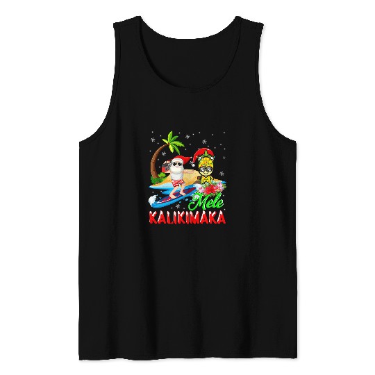 Surf Life Mele Kalikimaka Merry xmass Hawaiian pineapples Santa Surfing Tank Tops