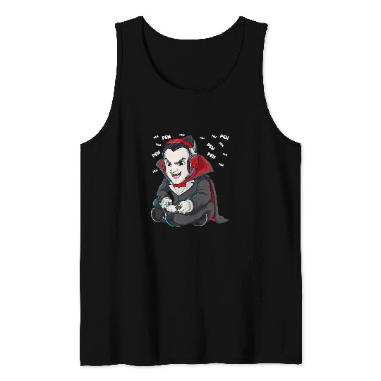 Gaming Halloween Vampire Scary Gamer Dracula Pew Boys Kids Tank Tops