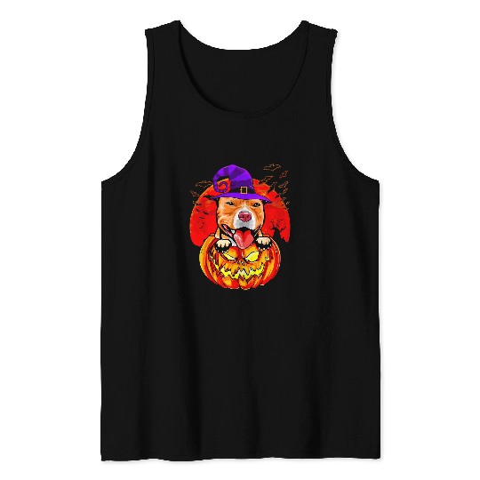 Bully Witch Pumpkin Halloween 239 Pitbull Dog Tank Tops