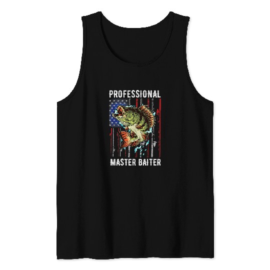 Fishing Professional Master Baiter America Flag Fishing Rod Fisher Tank Tops