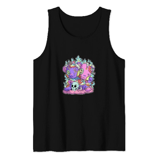 Funny Bear Kawaii Pastel Goth Teddy Bear Skull Flames Eyes Cute Bears Tank Tops