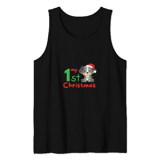 Kids Australian Shepherd My 1st Christmas Dog Baby 3 9 Tank Tops