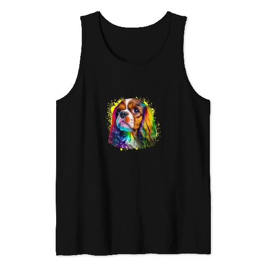 Colorful Cavalier King Charles Spaniel Pop Art Dog Lovers Tank Tops