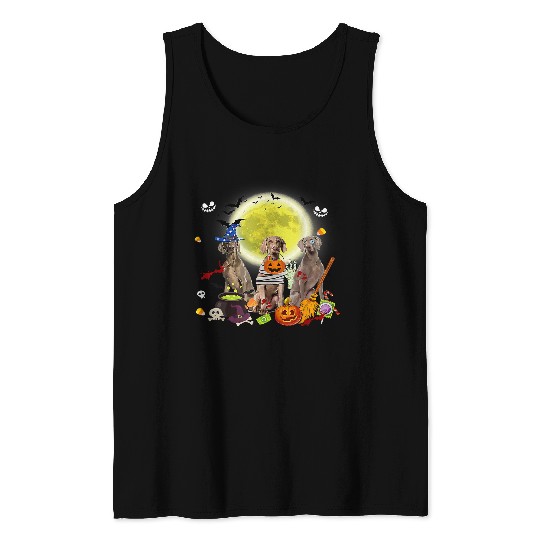 Three Weimaraner Dogs Witch Scary Mummy Halloween 302 Tank Tops