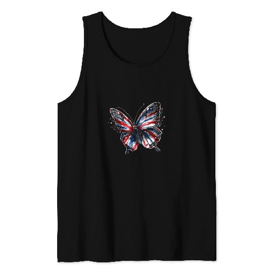 Butterfly USA American Flag 4th Of July s Women Girls Tank Tops