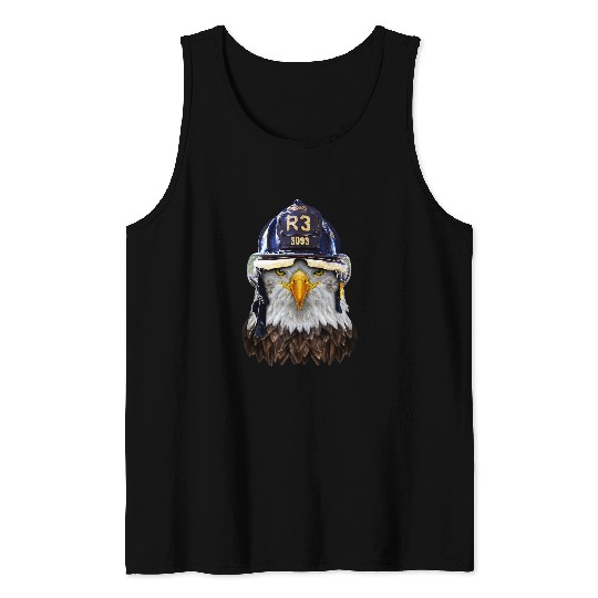 Fireman Firefighter Bald Eagle in Firefighter Helmet Firemen Tank Tops