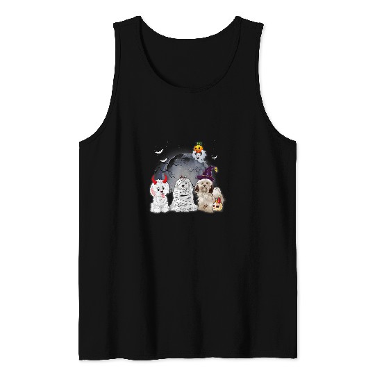 Dog Havanese Three Havaneses Satan Witch Mummy Halloween Spooky Costume Tank Tops
