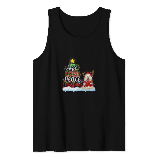 Dog Havanese Santa Hat Reindeer Costume Christmas Light Tank Tops