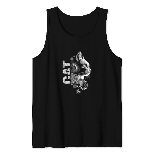 Cat Magic Signs Mandala Figure Tank Tops